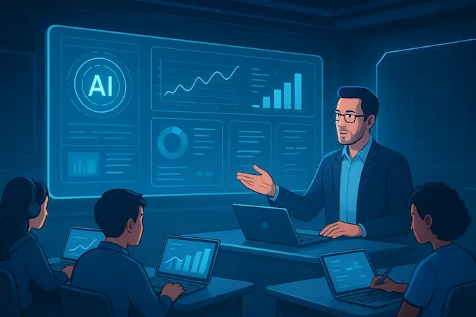 benefit of ai in education– teacher using AI-powered learning platform for remote teaching.