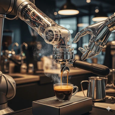 Robot barista preparing espresso with AI-powered brewing system enhancing AI Coffee Machines