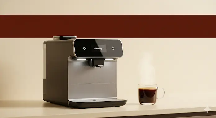 AI coffee machines brewing a personalized cup in a modern kitchen.