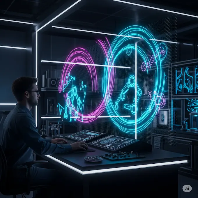Blueprint-style humanoid emerging from data grid labeled Nvidia GR00T N1