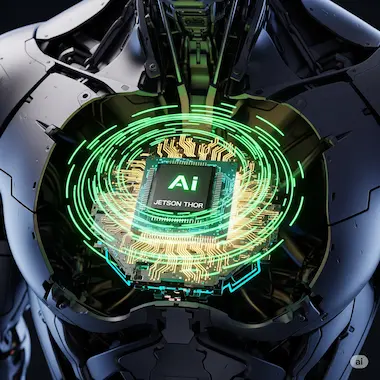 Jetson Thor edge module glowing inside robot torso