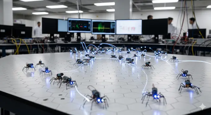 A swarm of small robots moving in formation during a lab experiment is master piece of training shown in ROBOTICS NEWS SEPTEMBER 20 2025 