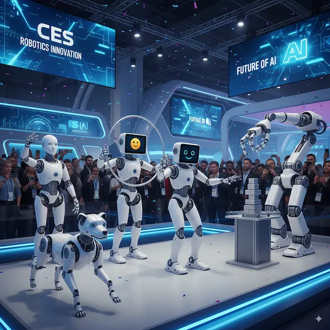 “Robotics demonstration at CES Las Vegas expo.”