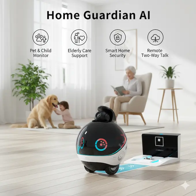 Home assistant robots are guardian for pets, children, or elderly parents