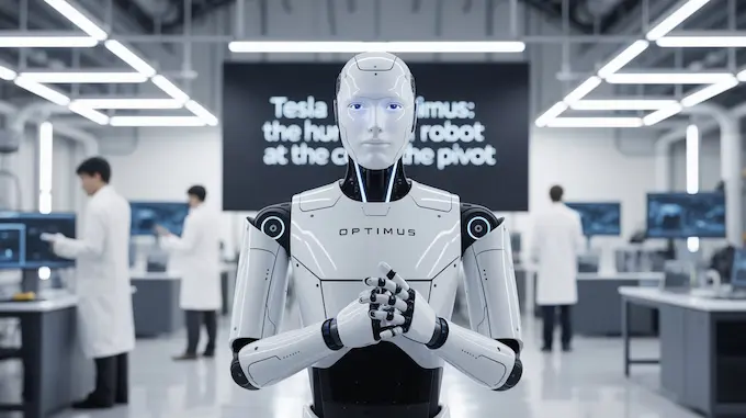  .”“Tesla Optimus watiing for his orders to  work beside human "Tesla AI and Robotics future with Optimus humanoid robot"