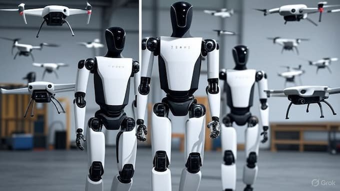 Modern robots including humanoids, drones, and quadrupeds.”