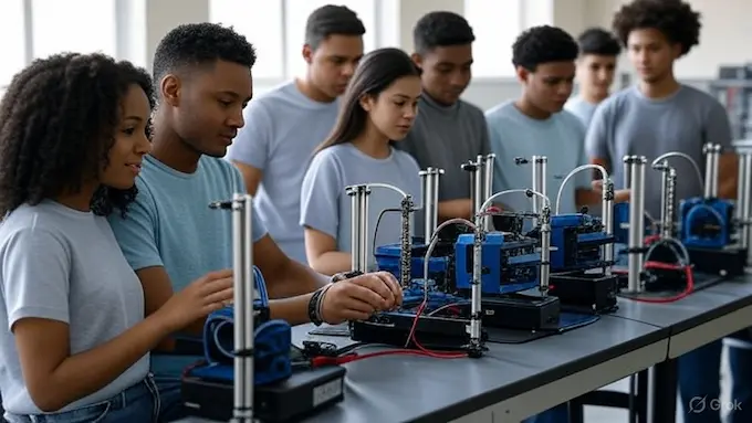 “Students using Festo hands-on learning systems for automation training.”