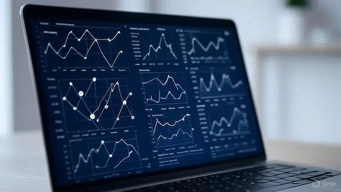 Machine learning model turning raw data into predictions on a laptop screen.