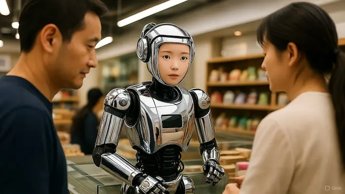 Humanoid robot Galbot G-1 serving customers inside China’s first robot-run store.ROBOTICS NEWS October 03 ,2025