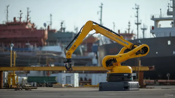 Diden 30 quadruped robot with magnetic feet performing welding tests at Samsung shipyard.ROBOTICS NEWS October 03 ,2025