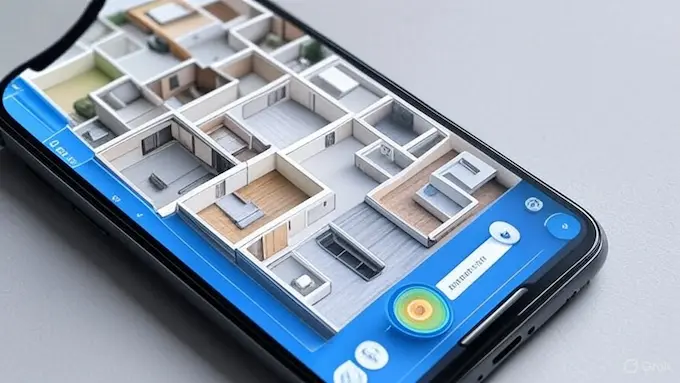 Robot vacuum app showing LiDAR mapping with multiple rooms.