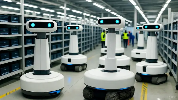 Youibot autonomous mobile robots navigating a high-tech Chinese factory.”ROBOTICS NEWS October 10 ,2025:THE BOLT AND THE BYTE