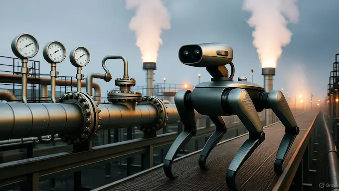 “Energy Robotics inspection robot monitoring pipelines in a refinery.”ROBOTICS NEWS October 10 ,2025:THE BOLT AND THE BYTE