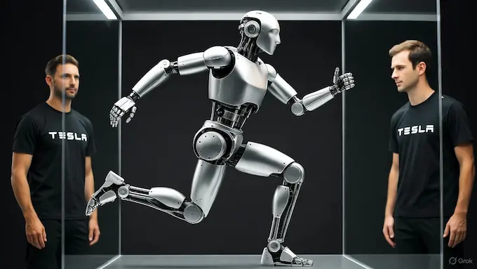 “Tesla Optimus humanoid robot demonstrating kung fu movement in lab.”ROBOTICS NEWS October 10 ,2025:THE BOLT AND THE BYTE