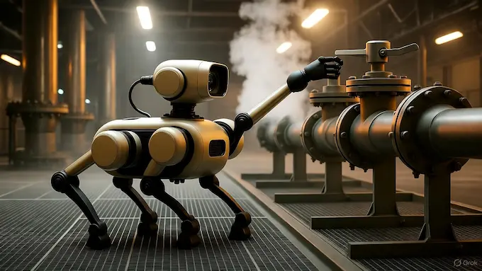 : “Four-legged robot with arm conducting inspection inside Japanese power plant.”ROBOTICS NEWS October 10 ,2025:THE BOLT AND THE BYTE