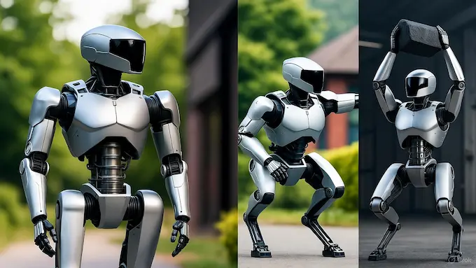A two-legged, humanoid-shaped robot named Atlas, made by Boston Dynamics, shown in a clean, street enviorment