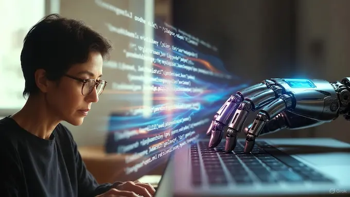 Human journalist and AI system both generating online articles, a trend discussed in this Weekly Robotics News feature.