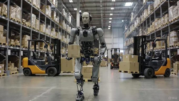 : Weekly Robotics News — Agile One humanoid robot carrying a box in a German warehouse.