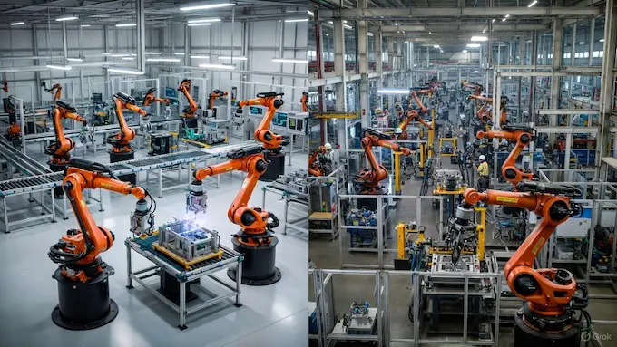 Weekly Robotics News — Digital twin of a robot factory being tested in simulation before deployment.