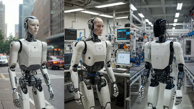 Collage of humanoid robots from China, Europe and Korea symbolizing a global race, as discussed in this Weekly Robotics News roundup.