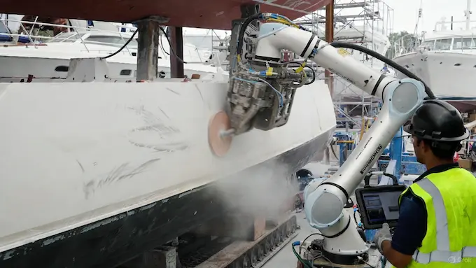 Weekly Robotics News — Universal Robots cobot using Viam software to sand a fiberglass boat hull