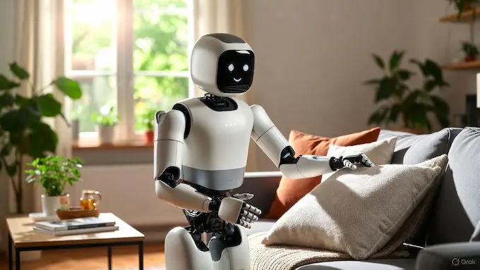 Affordable humanoid robot prototype in a living room
