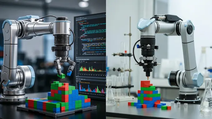 A robot arm performing the same task in simulation and reality to illustrate digital and physical AI in Weekly Robotics News.