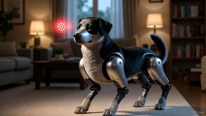 Illustration of a consumer robot dog constantly sending data, echoing privacy concerns in this Weekly Robotics News report.