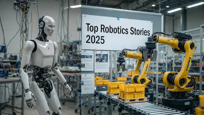 Collage of leading 2025 humanoid and warehouse robots highlighted in this Weekly Robotics News recap.