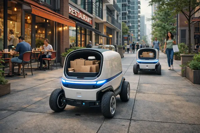 Delivery robots used by logistics platforms as part of Weekly Robotics News coverage