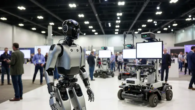 Major automaker showcasing AI robotics concepts at a tech expo.